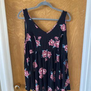 Floral babydoll top, black with pink flowers